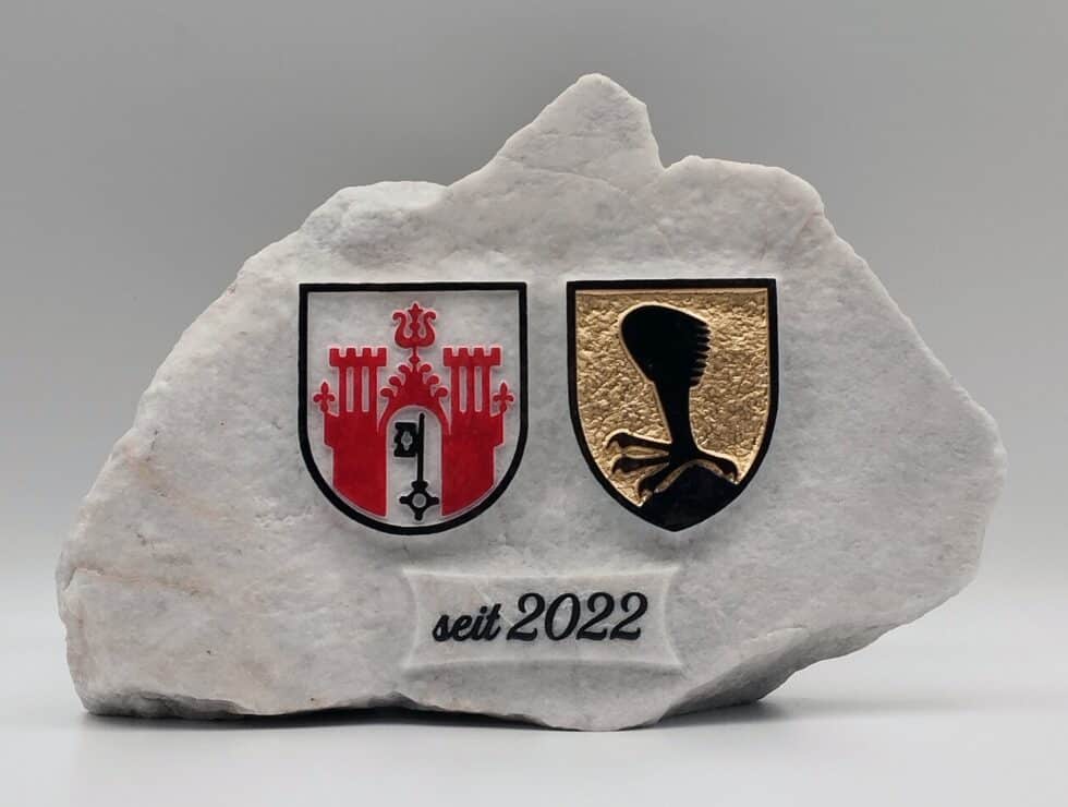 Steingravur-Stein Firmengeschenk-Wappen gravur-jubiläum-ehrung-Gemeindewappen- Tiefengravur