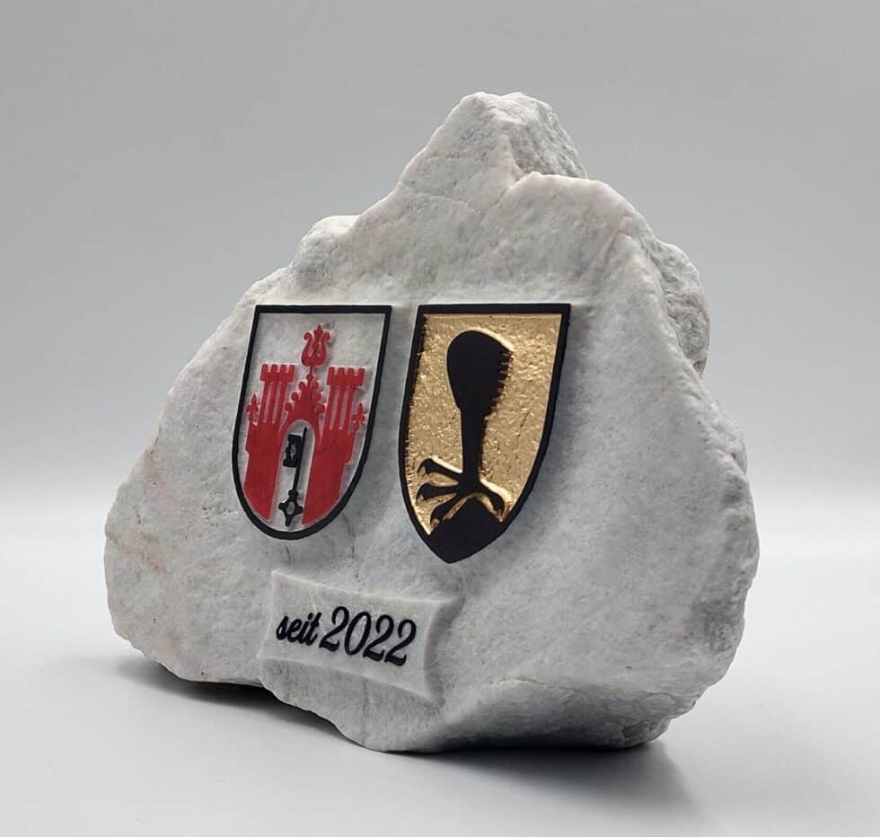 Steingravur-Stein Firmengeschenk-Wappen gravur-jubiläum-ehrung-Gemeindewappen- tiefengravur