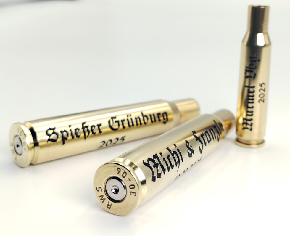 Jagdgravur - Waffengravur - Hülsengravur - Metallgravur - Trophäengravur - Jagdgeschenk - Individuell gravierte Patronenhülse - Lasergravur