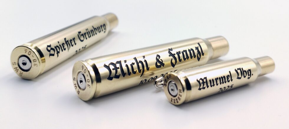 Jagdgravur - Waffengravur - Hülsengravur - Metallgravur - Trophäengravur - Jagdgeschenk - Individuell gravierte Patronenhülse - Lasergravur