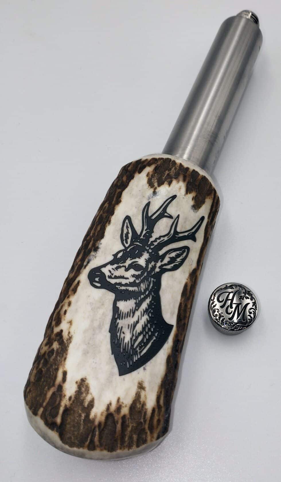 Hirschhorn Flachmann, Schnaps, Jagdgravur, Edelstahl Tiefengravur,